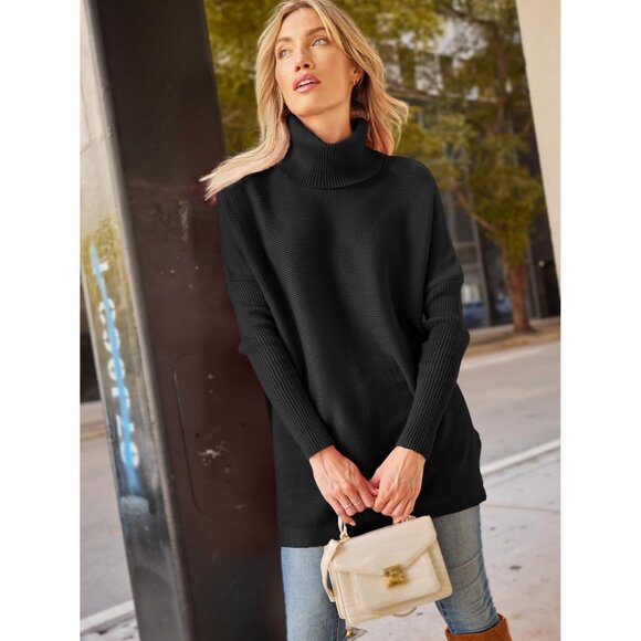 Women's Oversized Turtleneck Sweater Long Sleeve Pullover Knit Top - Picture 3 of 6